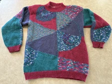 Vtg HKA Design Hand Loomed Acrylic Mohair Wool Pink & Purple Sweater Size Small