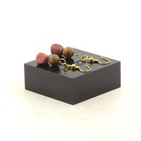 Ohrringe 2 Perlen Rhodochrosit Aus Brasilien + Holz 8 Mm Hergestellt In