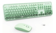 Green Wireless Keyboard and Mouse Bundle QWERTY USB Plug Play