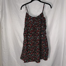 Hurley Tank Fit & Flare Dress Black Floral M Thin Straps Pockets Button Front