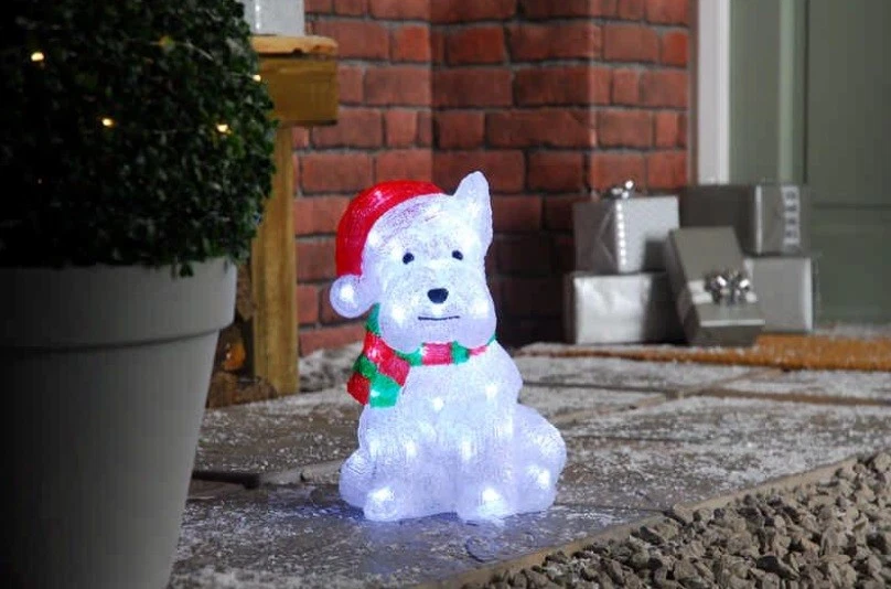 FESTIVE Light up Outdoor Acrylic Westie Dog Christmas Decoration Mains Power - 31cm