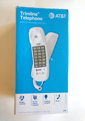 AT&T Telephone Push Button Corded Desk Wall Mount Home Trimline Phone White