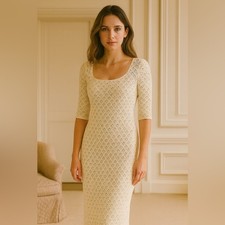 Lace Crochet Dress In Ecru / Cream