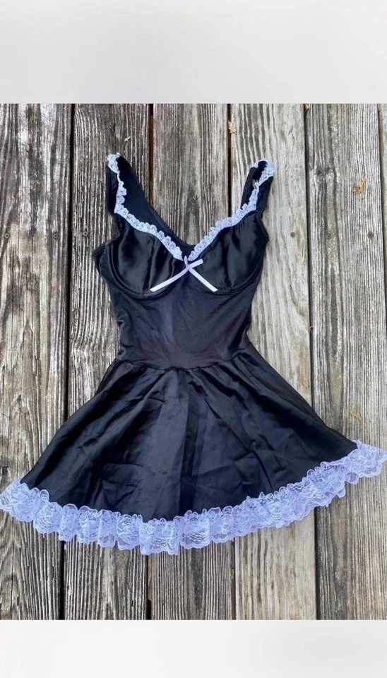 Vintage 90s Fredericks Of Hollywood Black & White Lace Bustier Corset Dress/Slip - Image 3 of 4