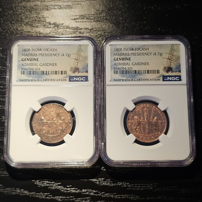 #ad 1808 India 10 Cash Genuine Admiral Gardner Shipwreck Coin Lot Of 2 $79.99