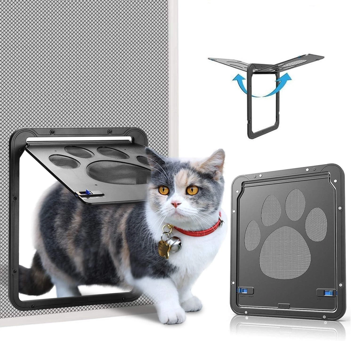 Ownpets Pet Screen Door,Inside Door 8x10x0.4 inch,Lockable Small, Black