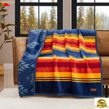 Pendleton Reversible Plush Throw Blanket 50x70 Faux Suede Edge 100% Polyester