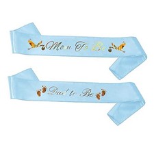 Dad To Be  Mom To Be Sash For Baby Shower- w/Gold Lettering Baby Gender Blue