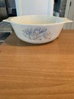 Vintage England Pyrex casserole dish in ''Blue Iris'' pattern 8''