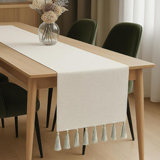 Leinen Tischläufer 33x143 cm beige landhausstil feuchtigkeitsbeständig charmant