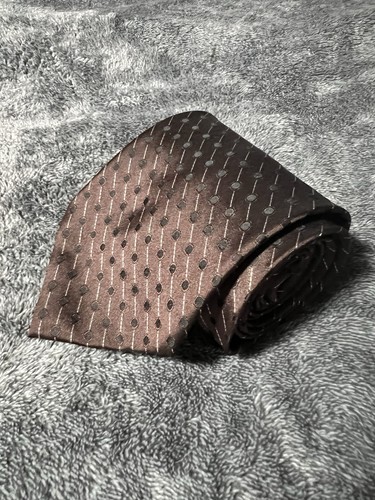 Yves Saint Laurent Brown Tie 100% Silk YSL Striped Dots Italy 4” Classic Design - Picture 1 of 7