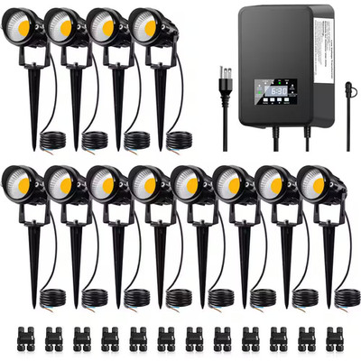12-Pack Aluminum LED Landscape Spotlights with 300-Watt Transformer Waterproof 3