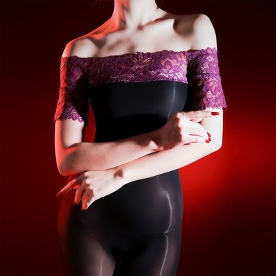 Off Shoulder Jumpsuit Ultra Sheer 5D Oil Glossy Bodysuit Full-Body Stockings