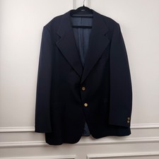 Yves Saint Laurent Mens Vintage Navy Blue Blazer Gold YSL Monogram Buttons 46L