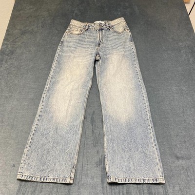 Bershka Jeans Womens 04 28x28 Blue Denim Light Wash Mid Rise Wide Leg Outdoor