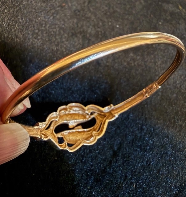 14K Solid Yellow Gold Double Dolphin Bangle Brace… - image 7