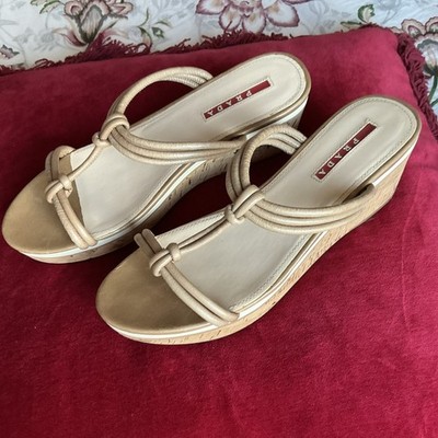 PRADA Plateau-Sandaletten Leder Flip flops Sandalette Gr. DE 36-37 nude Beige