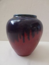 Fulper Pottery Vase Pot Drip Dark Rose Red Pu...