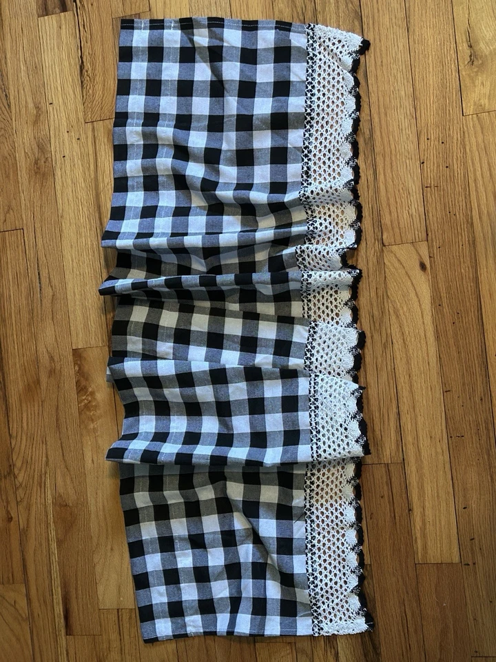 Curtain Tier Checked Plaid, 1 Valance 57” W/ 4 Curtain Panels 30” X 12” - Image 2 of 4