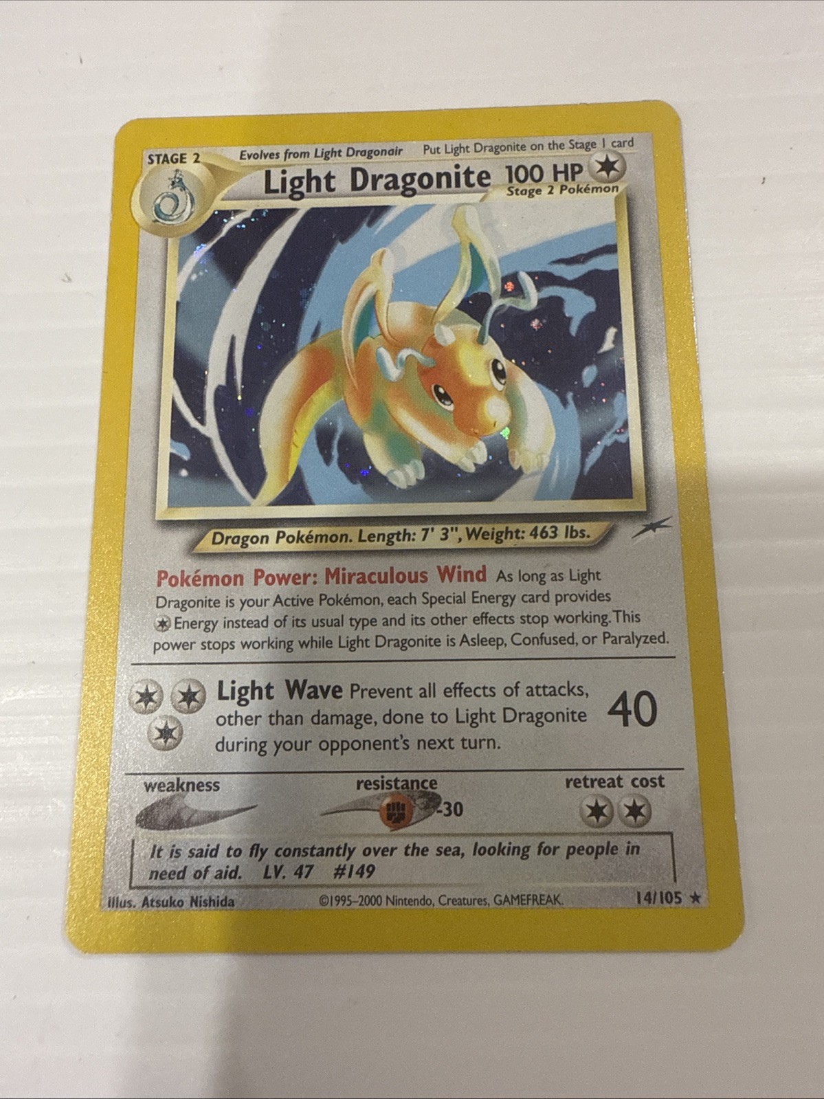 2002 Pokemon Neo Destiny Light Dragonite Holo #14/105