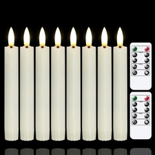 8 Pack 6.4 Ivory Flameless Taper Candles, 3D-Wick, 2 Remotes, Timer, 0.78 Dia