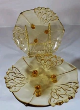 2 Vintage  Footed amber Glass Trinket Candy dishes 