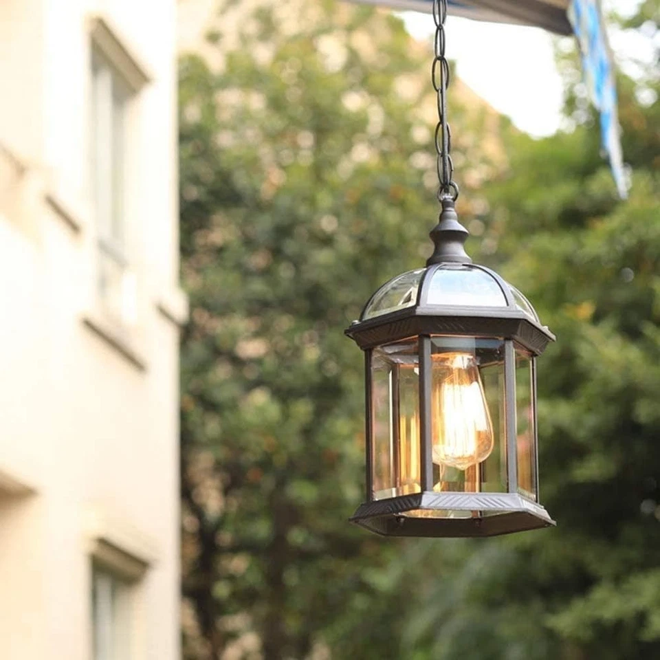 Retro Black Outdoor Hanging Lantern – IP23 E27 Pendant, Adjustable - Image 3 of 4