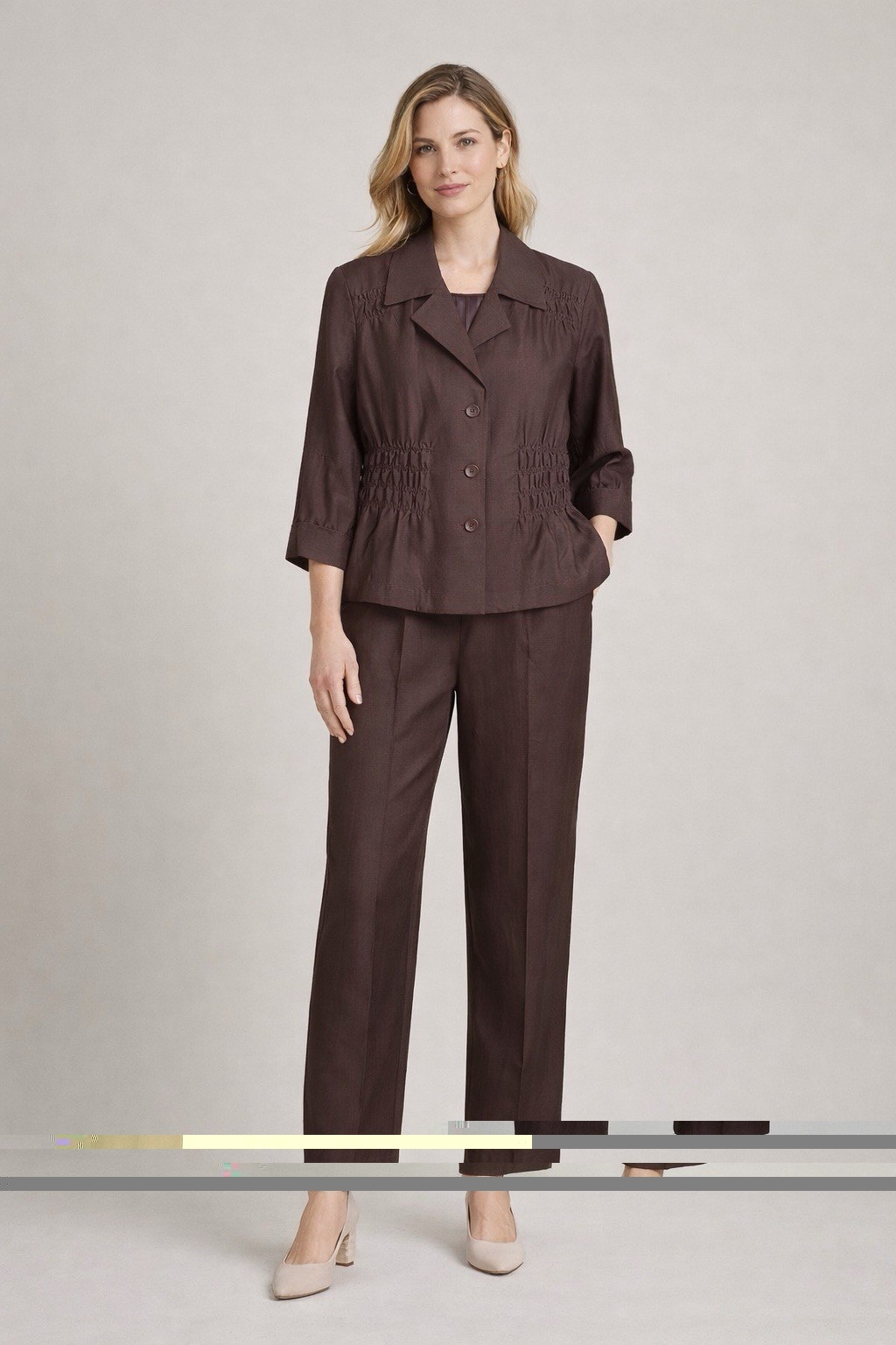 Vintage Doncaster Linen Silk Brown Pant Suit Womens 14 2PC Set