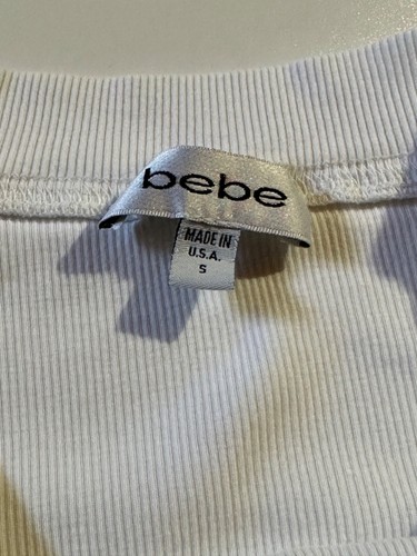 Bebe Y2K Vintage Rhinestone Sparkle Ribbed Sexy Crop Top Size (S) White - USA - Picture 8 of 9
