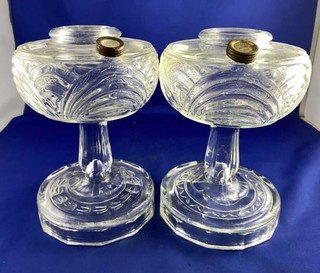 2 Aladdin Oil Lamp Font bases clear Washington Drape (1 missing cap)