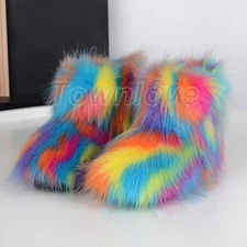 Winter Children Child's Girls Faux Raccoon Fur Ankle Boots Flats Warm Boots