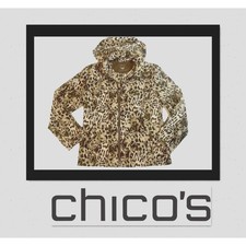 Chicos Zenergy Womens Leopard Print Full Zip Hooded Windbreaker Jacket Size 0 S
