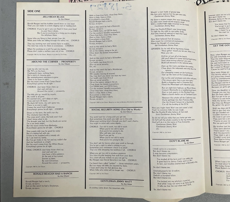 JELLYBEAN BLUES Vintage Vinyl Record By JOE GLAZER Songs Of REAGANOMICS Comedy - Image 4 of 4