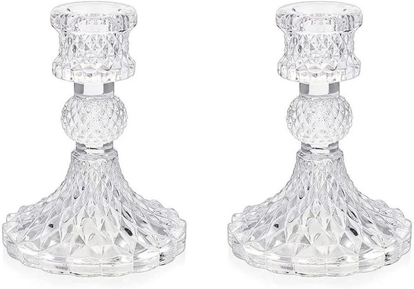 Kerzenhalter 2Er Set Glas Teelichthalter Stumpenkerzen Tischdeko-image