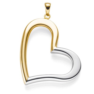 585 Gold Yellow Gold/White Gold Two Tone Heart Pendant 30x40mm Smooth Gold Pendant