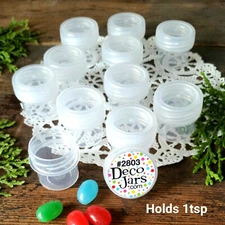 12 Vial clear Cap Pot JAR Bottle 1/4oz container Powder DecoJars #2803 USA 