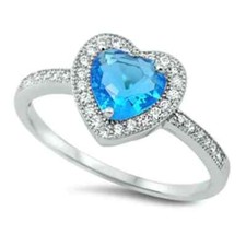 Blue Topaz  CZ heart .925 Sterling Silver ring size 6