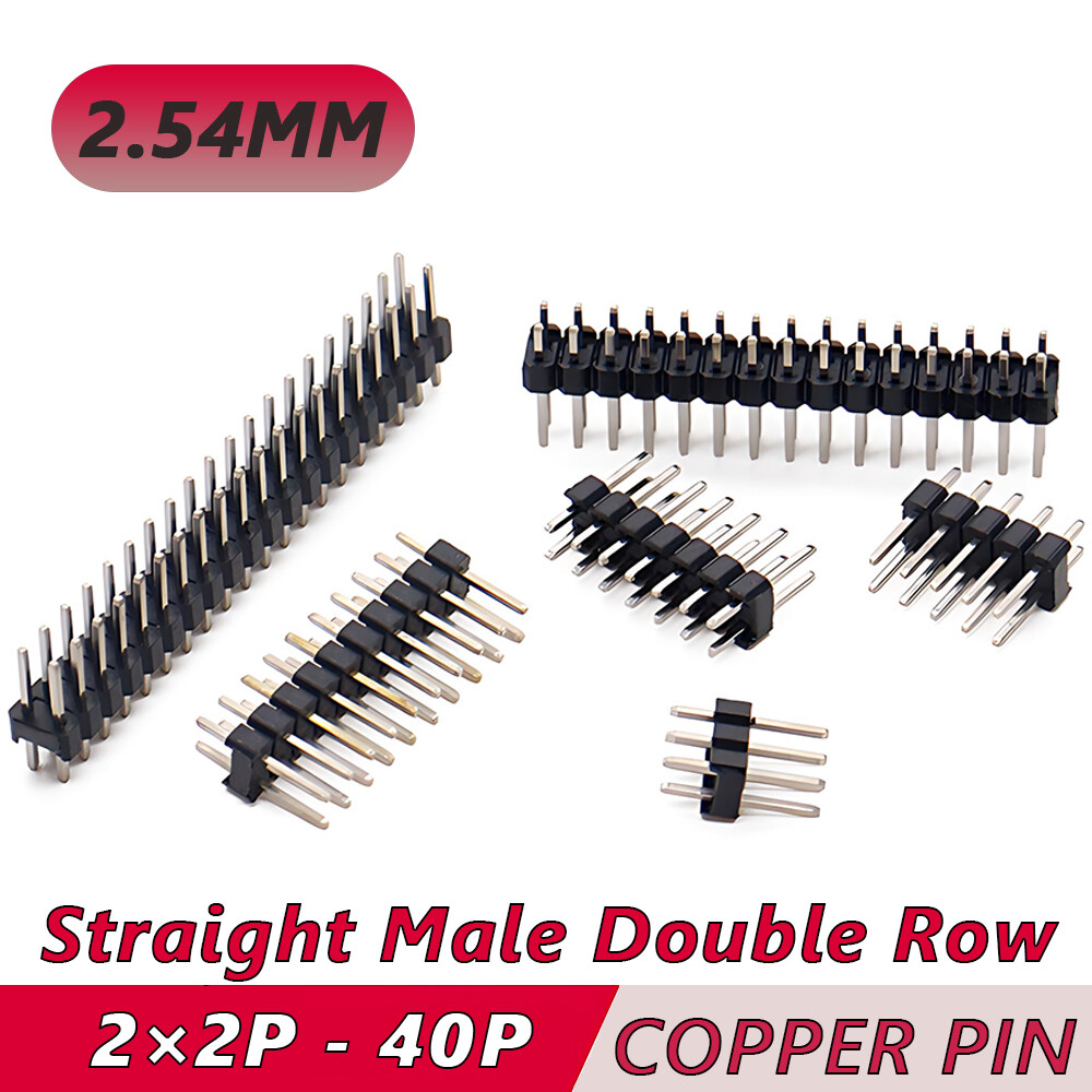Male Straight Double Row Pin Header Strip 2.54mm Pitch 2P/3/4/5/6