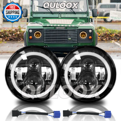 Pair 7'' inch Round LED Headlight High/Lo Beam Kit For Land Rover Defender 90 110