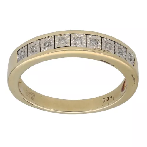 9ct Gold Diamond Ring 3.5g Half Eternity Size N 1/2 - Fully Hallmarked
