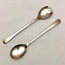 Vintage Long Fork and Spoon Silver Plated Salad Serving Set Sheffield England