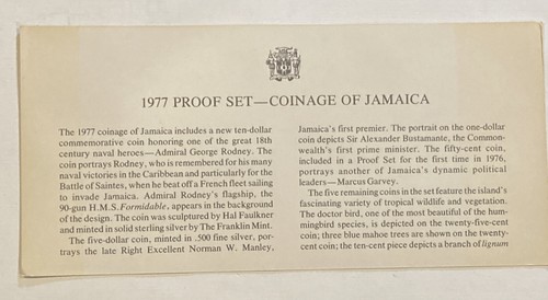 1977 Jamaica Proof 9 Coins Set with $10 Sterling 42.8 g, $5, 50% Silver 37.6 g. - Picture 15 of 16
