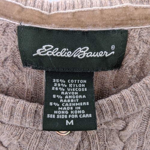 Eddie Bauer Sweater Womens Small Brown Cable Knit Cardigan Button Up 5% Cashmere - Foto 6 di 13