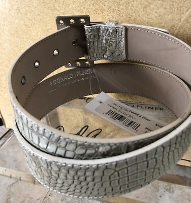 Donald Pliner Belt Ivory Croc Metallic Leather Metal Buckle  display picture 1
