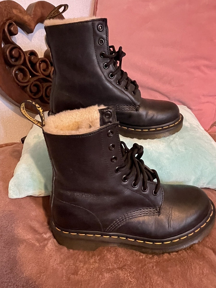 Dr Martens 1460 Serena Cream Faux Fur Lined Womens Boots Black