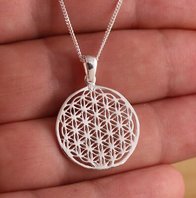 Massiv 925 Sterlingsilber Blume des Lebens Anhänger Halskette Bordstein Kette Geschenkverpackung
