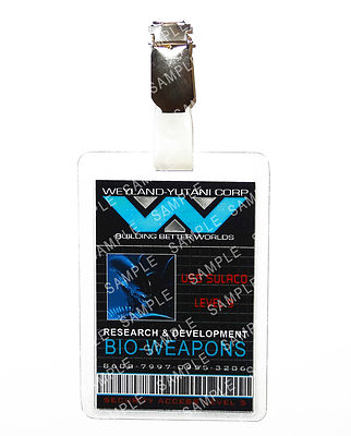 Aliens Weyland Bio Weapons Research Badge Cosplay Prop Costume Gift Halloween