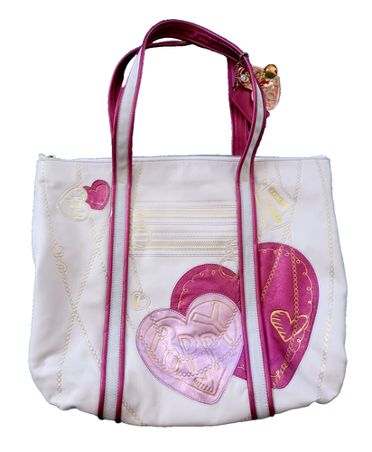 💕 Coach Poppy Heart Glam Tote Bag Metallic Pink 14551 Leather Handbag Purse