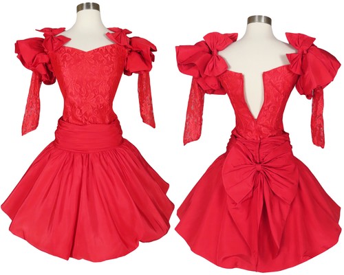 Vintage 80s Red Lace Full Bubble Skirt Prom Party Dress XXS XS Valentines Day - Picture 12 of 12