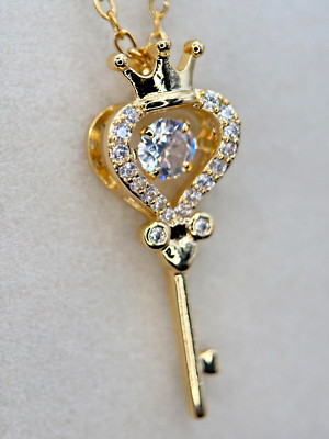 Fifth Ave Gold Rhinestone Queen's Key Pendent Necklace